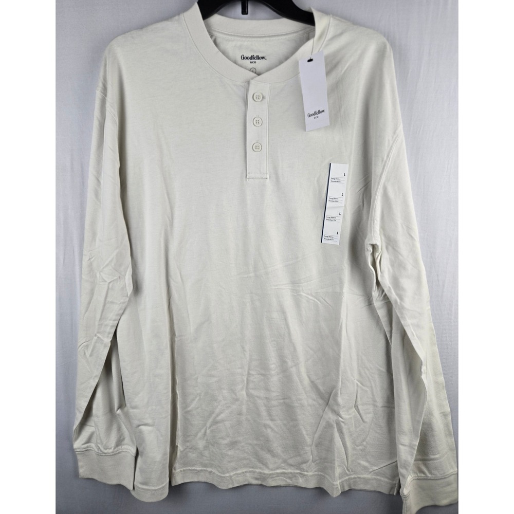 Goodfellow & Co Mens Long Sleeve Henley Shirt Cream Off-White Size L NWT